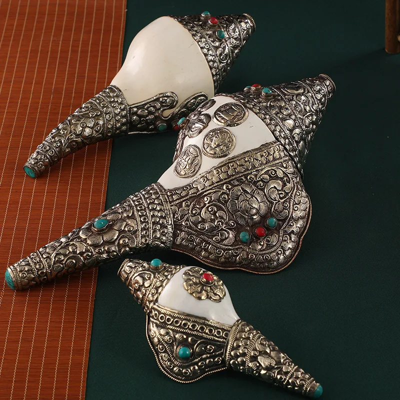 Musical Instrument Glass - Handgefertigte Nepalesische Tibetische Silber-Intarsien Türkis Muschel